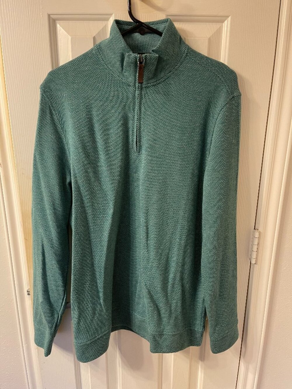 Club Room Men's Medium Green Quarter Zip Mock Neck Pullover Sweater Cotton Blend